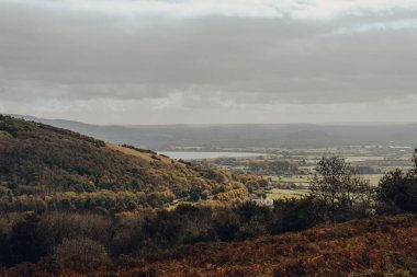 Güneşli bir sonbahar gününde İngiltere, Somerset, Mendip Hills 'ten manzara manzarası.