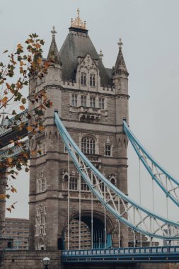 Londra, İngiltere - 19 Kasım 2020: Thames Nehri 'nin güney kıyısından Tower Köprüsü manzarası. Tower Bridge genellikle nehrin yukarısındaki bir sonraki köprü olan Londra Köprüsü ile karıştırılır..