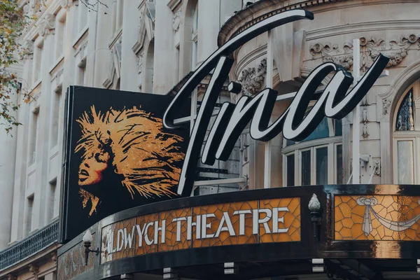 London November 2020 Close Tina Sign Entrance Aldwych Theatre West — Stock Photo, Image