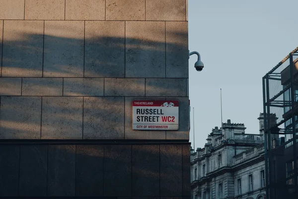 London November 2020 Street Name Signs Building Russell Street Covent — Zdjęcie stockowe