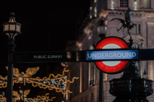 London November 2020 London Underground Sign Entrance Piccadilly Circus Station — Zdjęcie stockowe