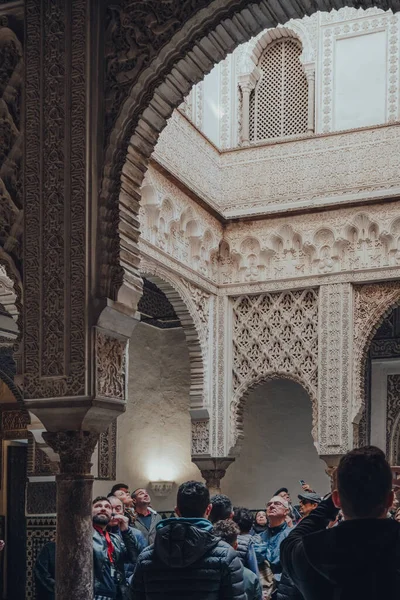 Siviglia Spagna Gennaio 2020 Vista Attraverso Arco Della Lobby Alcazar — Foto Stock