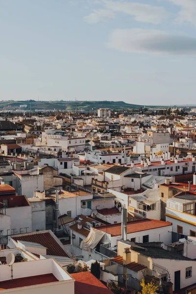 Wysoki Kąt Widzenia Dachów Sewilli Hiszpania Złotej Godzinie — Zdjęcie stockowe