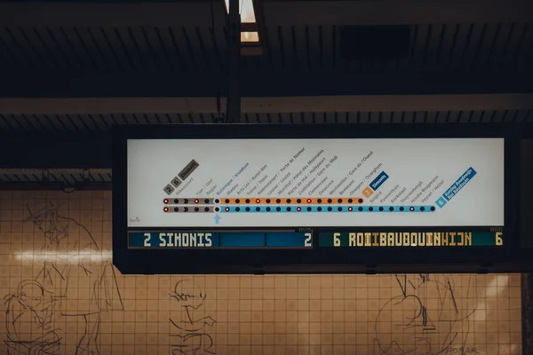 Brussels Belgium August 2019 Departure Board Platform Botanique Metro Station — Stock Photo, Image