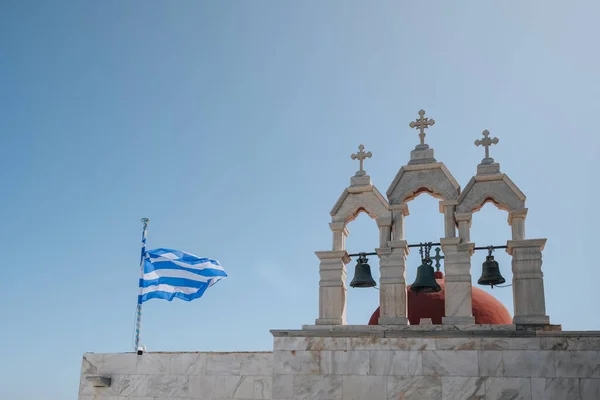 Ana Mera Grèce Septembre 2019 Drapeau Cloches Grecs Sur Monastère — Photo
