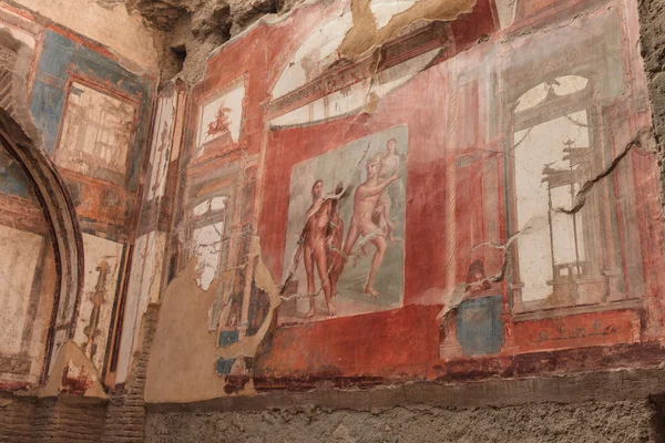 Pintura mural de Neptuno y Aimone en villa romana en Herculano, Italia —  Fotos de Stock