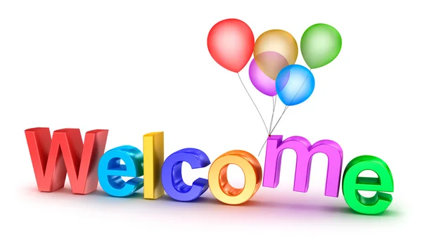 Palavra de boas-vindas colorida com balões no fundo branco — Fotografia de Stock