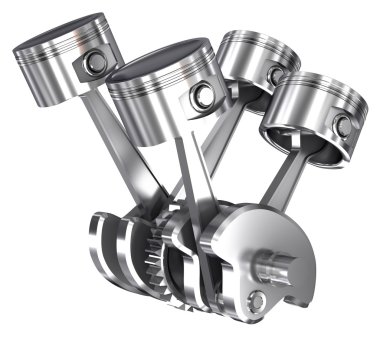 v4 Pistonlar ve üzerinde beyaz izole cog