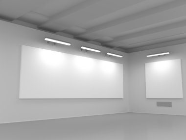 içinin boş reklam panoları ile bir sergi salonu