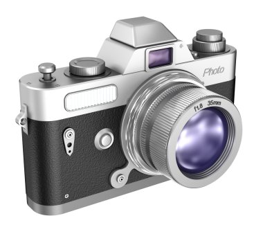 Beyaz arka plan üzerinde izole retro kamera