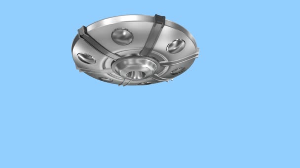 Animace létající talíř UFO izolované na bílém — Stock video