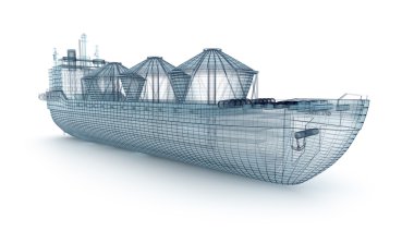 Petrol tankeri gemi tel modeli üzerinde beyaz izole. kendi tasarım