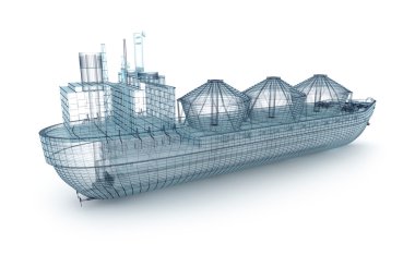 Petrol tankeri gemi tel modeli üzerinde beyaz izole. kendi tasarım