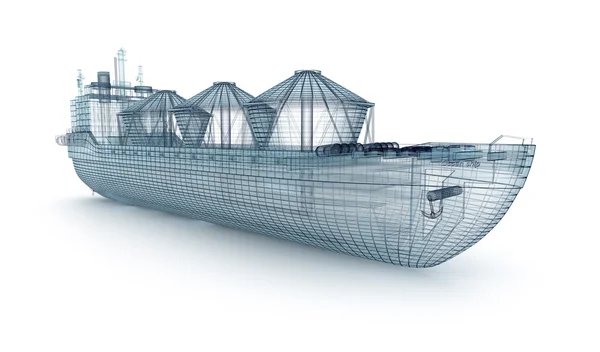 유조선 배 와이어 모델 흰색 절연입니다. 내 자신의 디자인 — 스톡 사진