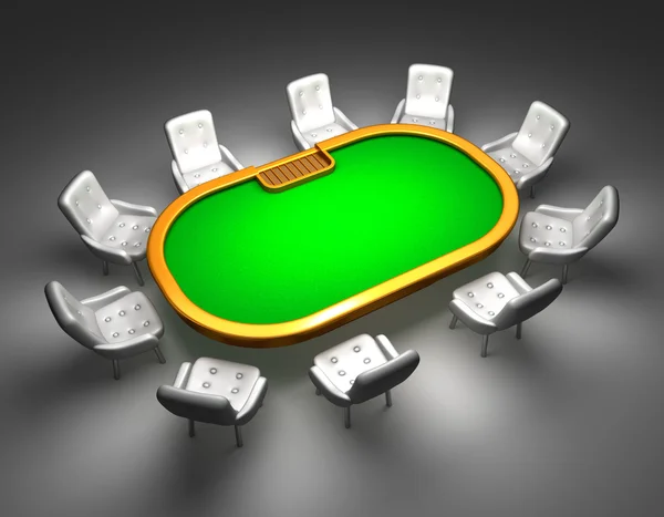 Mesa de poker com cadeiras vista superior isolada em branco — Fotografia de Stock