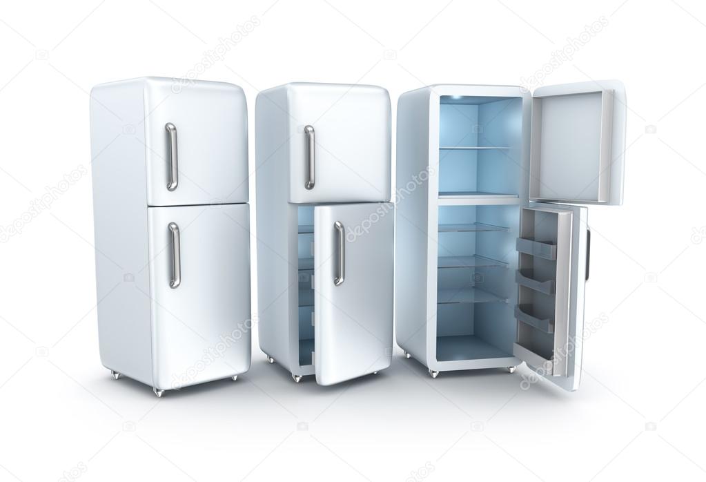 Refrigerators on white background. 3D render
