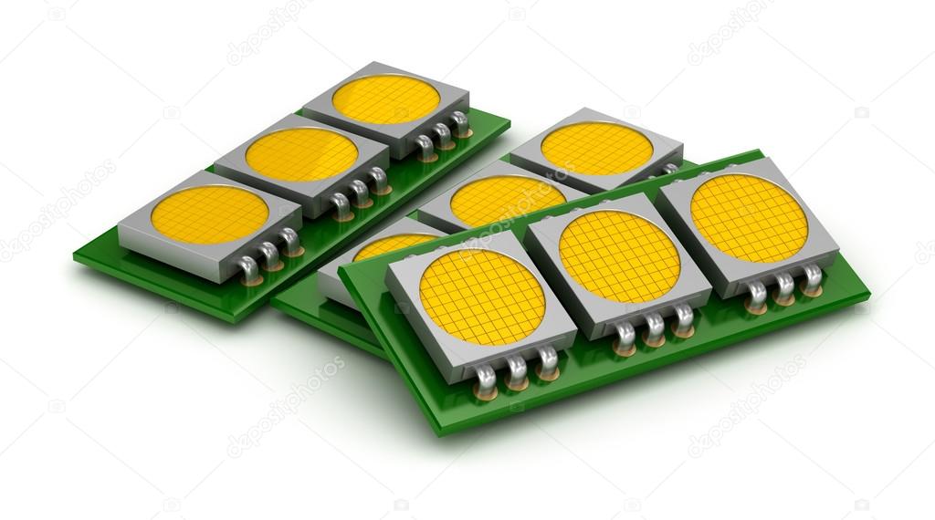 LED chip panels over white, 3D illustration