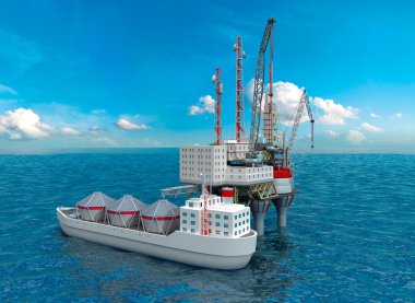 sondaj offshore platformu denizde. 3D görüntü