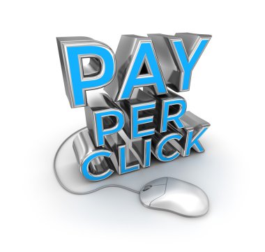 Pay Per Click metin ve fare, 3d kavramı üzerinde beyaz izole