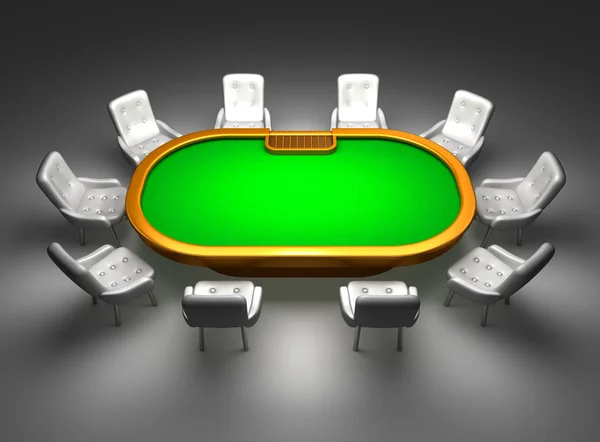 Mesa de poker com cadeiras vista superior isolada em preto — Fotografia de Stock