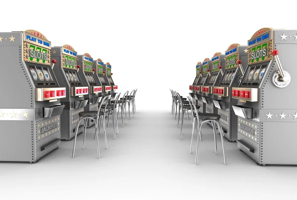 Casino hrací automaty, bílý interiér — Stock fotografie