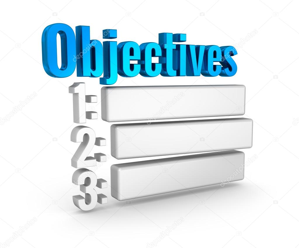 Objectives list 3d word concept over white