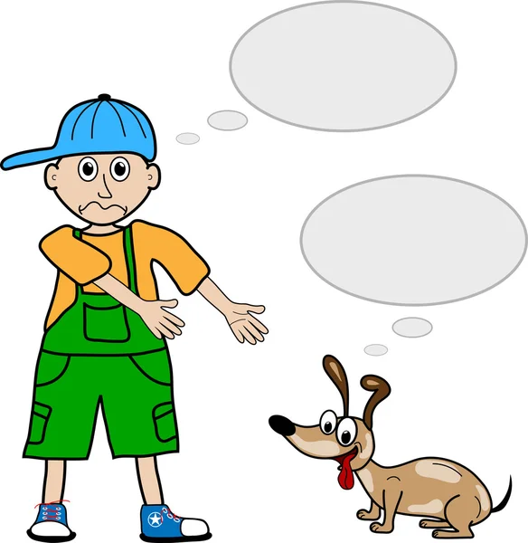 Karikatür tarzı çocuk ve onun evcil köpek
