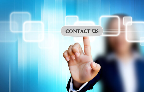 Hand of business women pushing a button on a touch screen interf