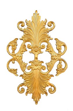 Pattern of gold metal frame carve flower Isolated on white backg