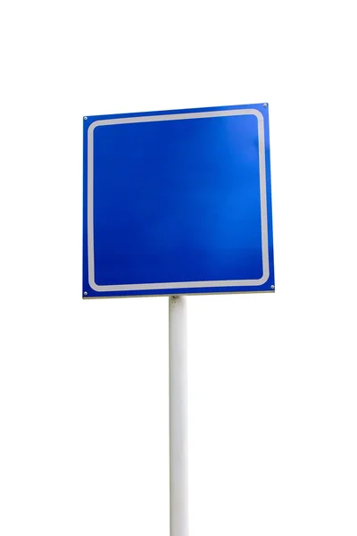 Blue road sign is empty Isolated on white background — Stock fotografie