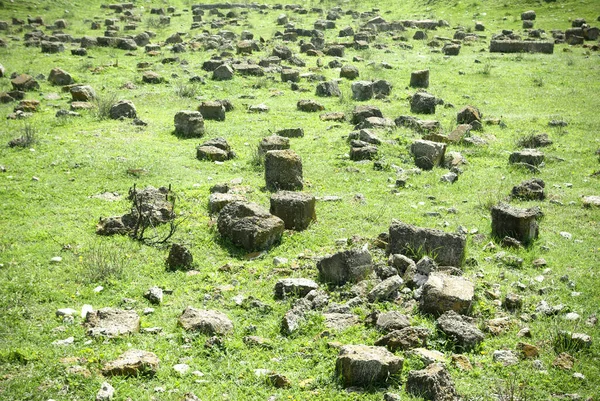 Large Pieces Building Material Grass Pieces Concrete Field — Stock Photo, Image