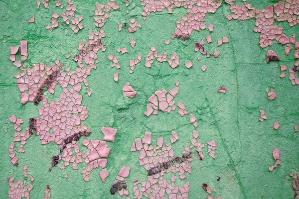 Parete Danneggiata Astratti Colori Rosa Verde Con Vernice Peeling — Foto Stock