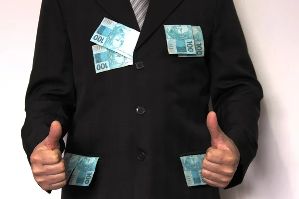 Man holding notes 100 real money Brazil — Stock Photo, Image