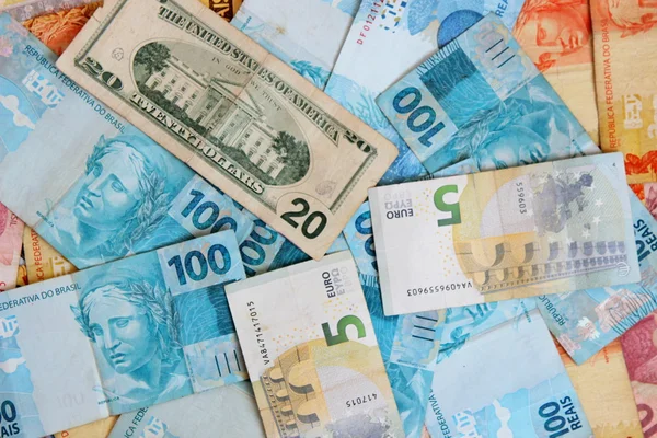 Money note of Brazil euro and dollar — Stock Photo, Image