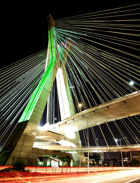 Bridge suspended on cables lit with LED lights — Stock Photo, Image