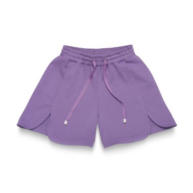 Mor geniş bacaklı kadın eşofmanlarının stüdyosu aktif giyim ve salon kıyafeti kataloğu kullanımı için tasarlandı..