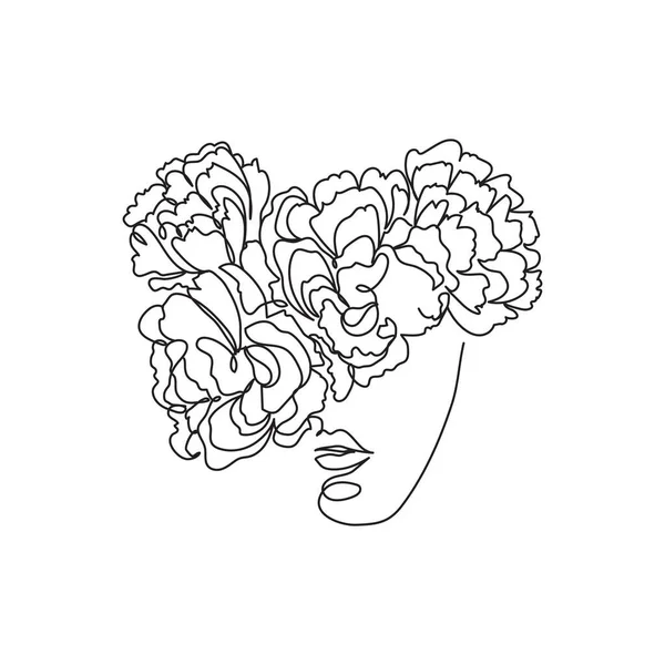 Visage Belle Fille Illustration Dessinée Main Femme Aux Éléments Floraux — Image vectorielle