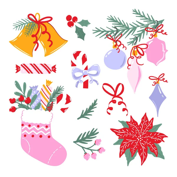 Coleção Ilustrações Natal Conjunto Clipart Feriado Inverno Isolado Fundo Branco —  Vetores de Stock