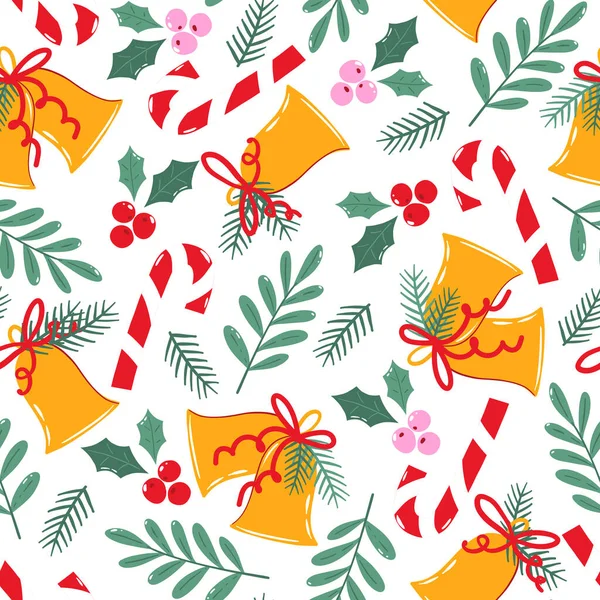 Naadloos Patroon Met Traditionele Kerstversiering Druk Herhalingsontwerp Voor Inpakpapier Textiel — Stockvector