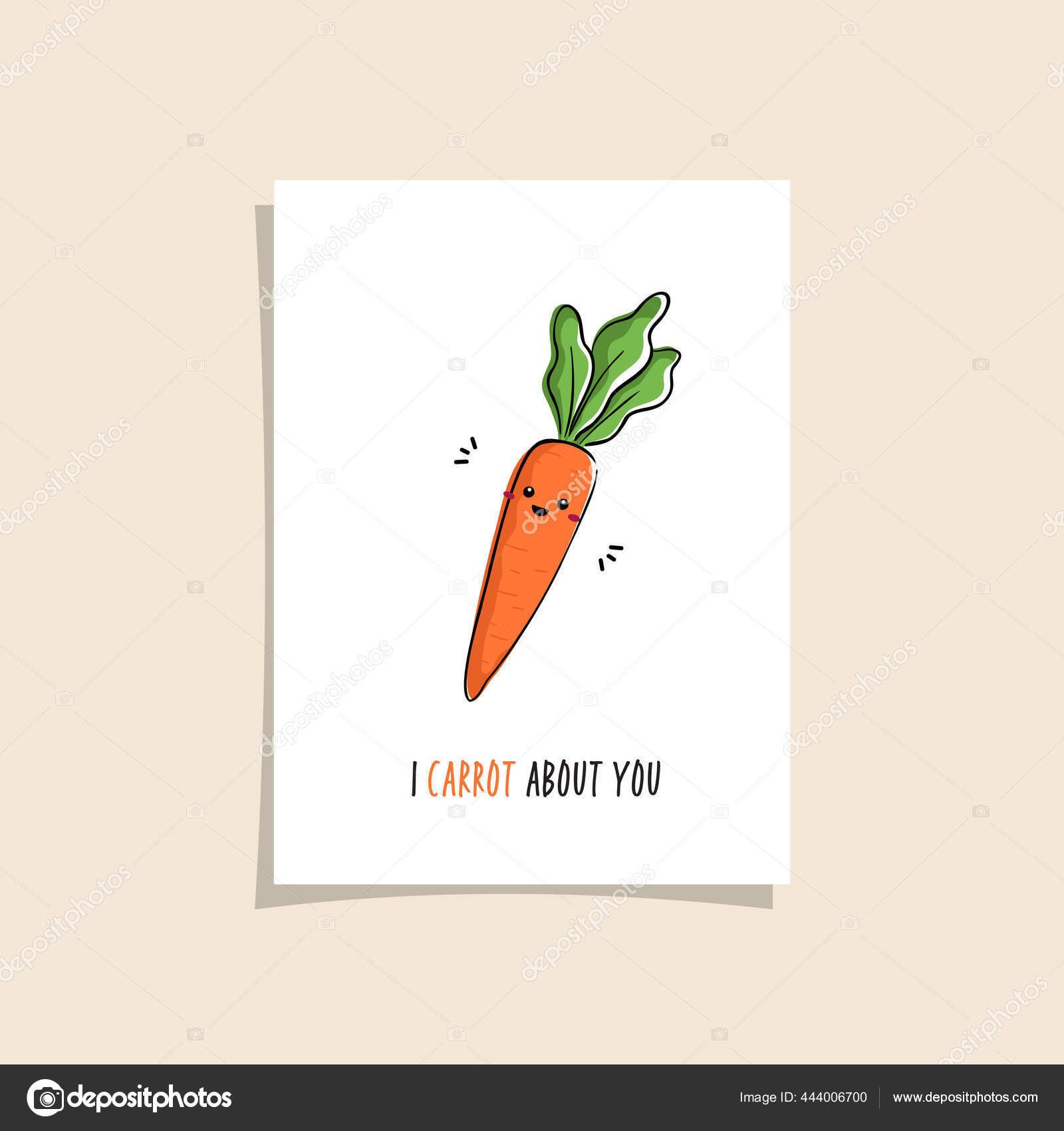 Simple Card Design Cute Veggie Phrase Carrot You Kawaii Drawing Stock