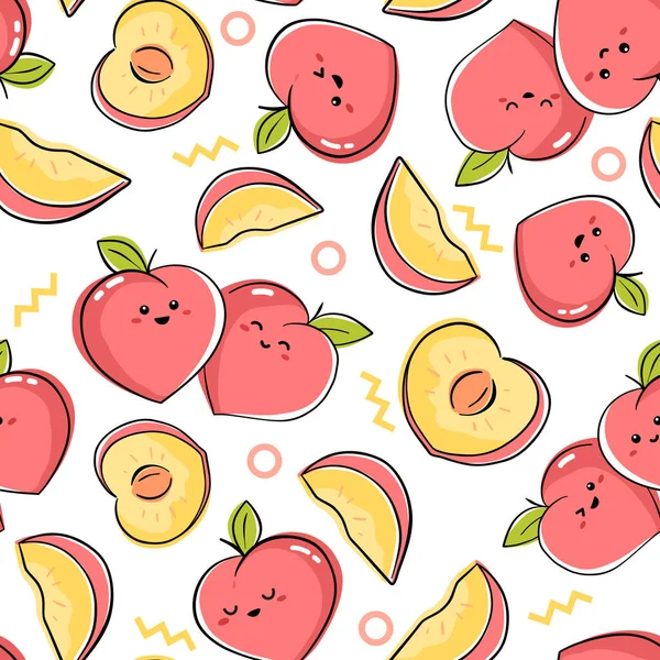 Patrón Sin Costuras Con Frutas Kawaii Ilustración Vectorial Dibujada Mano — Vector de stock