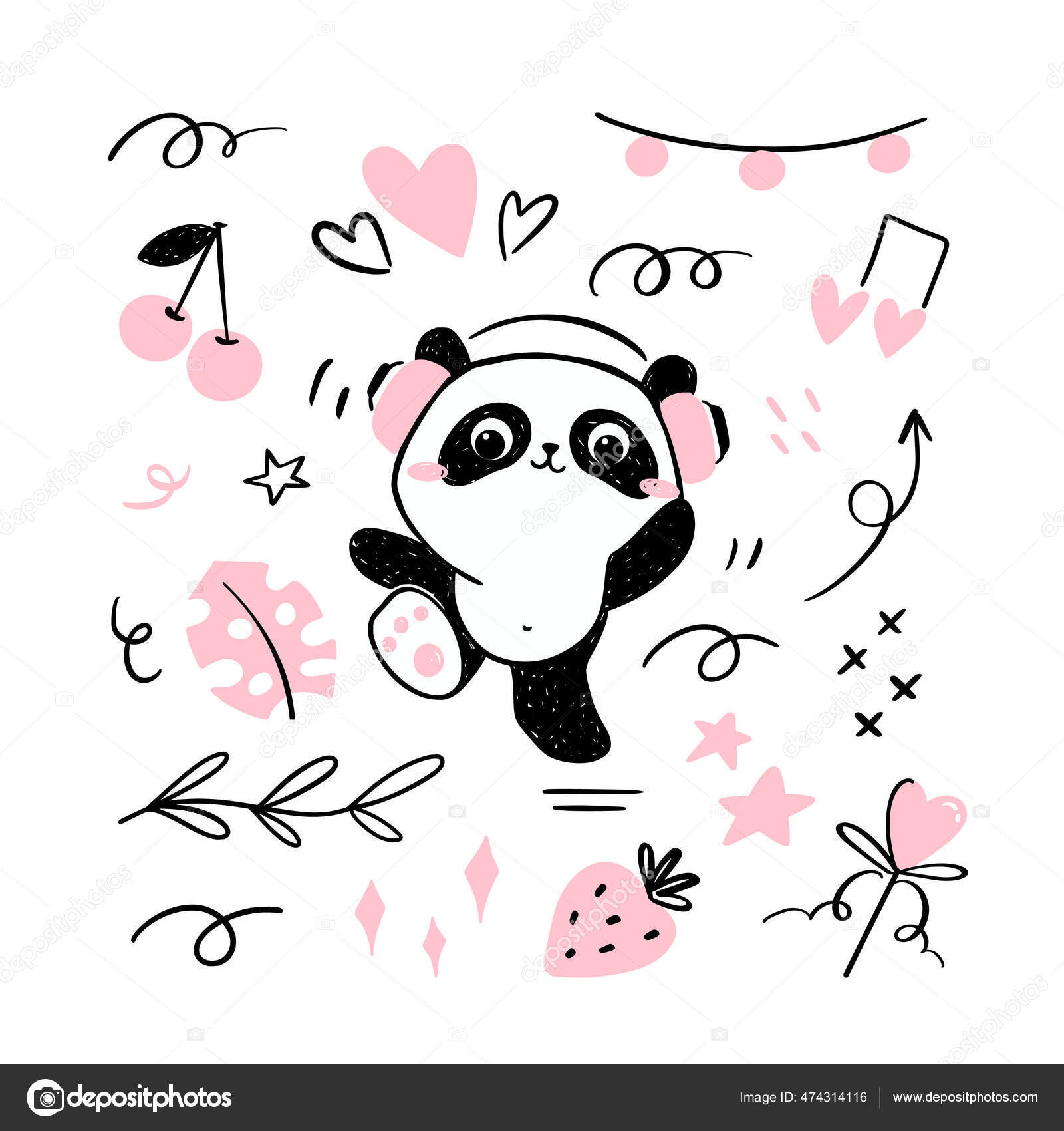 Desenho Animado Bonito Panda Vestindo Chapéu Vermelho Acenando Mão