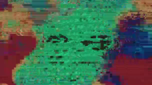 デジタル生成されたグリッチ映像、虹彩データの崩壊効果. — ストック動画