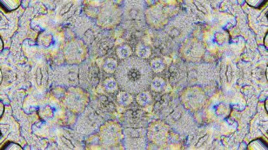 Psikedelik kaleydoskop dönüşümü, fütürist ışıltılı arkaplan. 