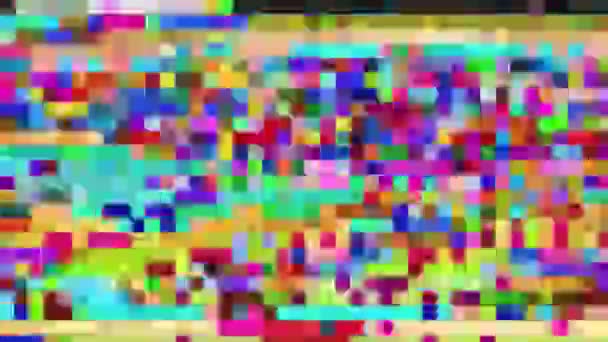 ピクセル化されたエラーデータ幾何学的懐かしい虹色の背景. — ストック動画