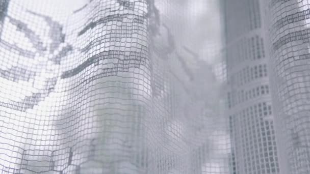 Transparenter Tüll im Inneren der Wohnung, Pan Shot. — Stockvideo