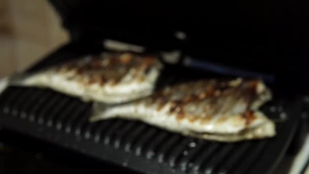 Gegrillter Goldbrassen-Fisch, auch Orata oder Dorada genannt, steht zum Verzehr bereit. — Stockvideo