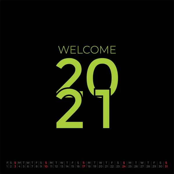 Welcome 2021 January Calendar 2021 — Stock Vector