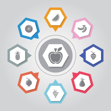 Meyve Simgesi. Gri Radyasyon arkaplanındaki basit düz vektör simgeleri