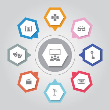 Sinema Simgesi. Gri Radyasyon arkaplanındaki basit düz vektör simgeleri